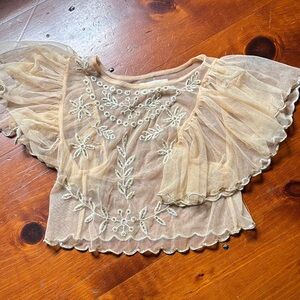 Urban Outfitters Sheer Beige Blouse with Embroidery